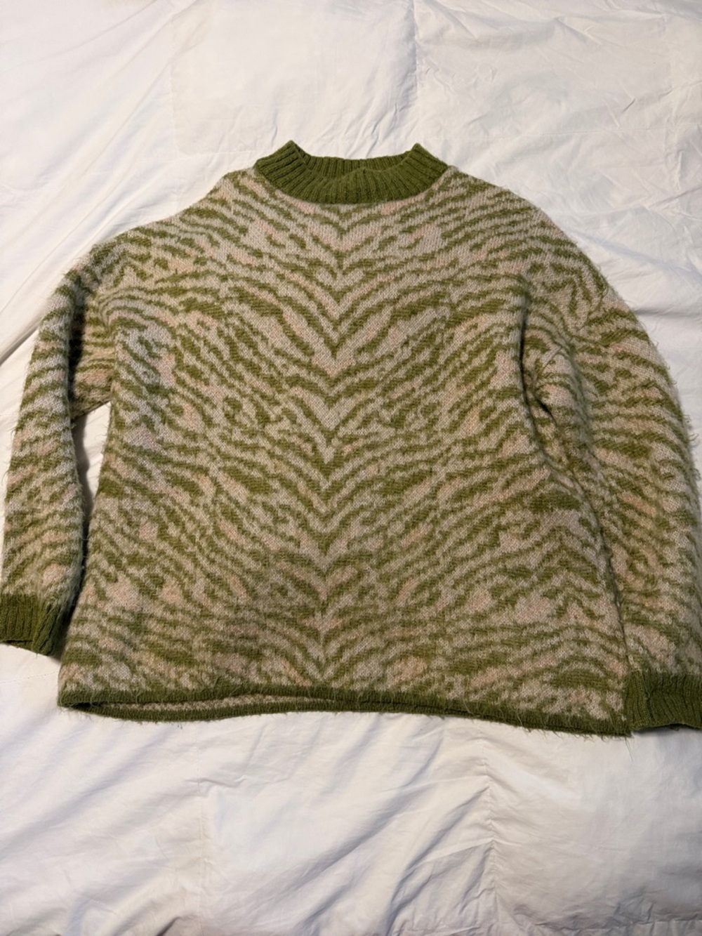 Topshop Olive and Cream Zebra-Print Knit Pullover